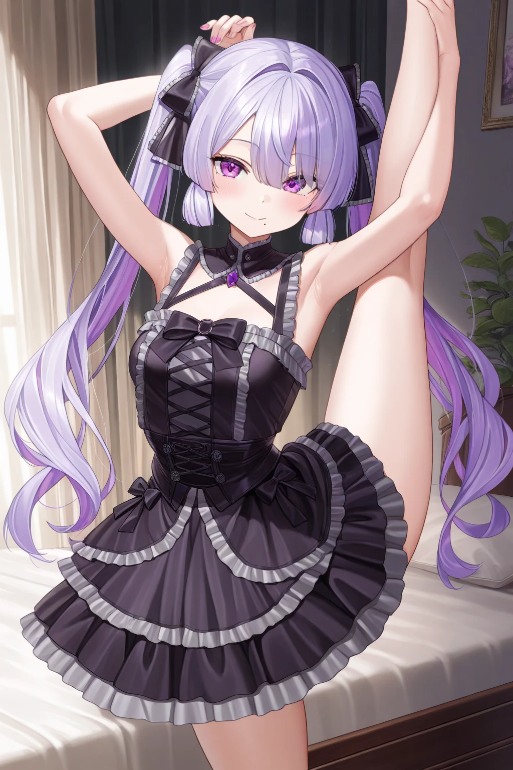 masterpiece、Double Girl、Purple Hair、slender、clavicle、Bunny Suit、Fishnet tights、High heels、stage、Heart mark hole