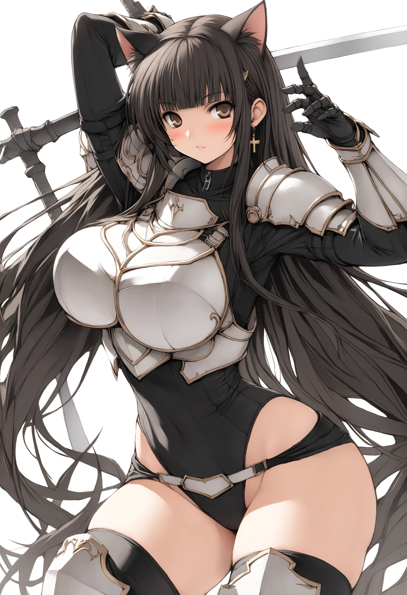 girl with brown hair, white skin and voluptuous body wearing shiny armor