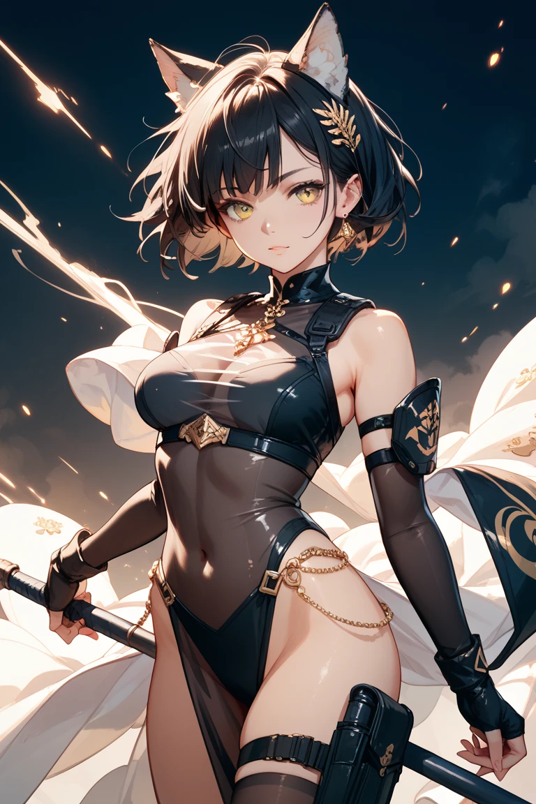 #Basics A girl is posing for a photo, animeのかわいい女の子, (((One Girl, Baby Face, Young girl, 16 years old))), 
BREAK 

#Clothing Accessories 
(A bikini bra with plenty of gold decoration on a black background + Harem pants with plenty of gold decoration on a black background + Black elbow gloves with plenty of gold details + Knee-high stockings with shiny gold trim and edging + Black face veil + Black veil + Black high heels + Gold Tiara), ((Gold Fancy Bracelets, Gold Hoop Earrings, Fancy Gold Necklace)),  
BREAK 

#Features 
((Black Hair:1.4), (Blunt bob cut:1.4)), 
(Droopy eyes,blue eyes), (Small breasts),  
BREAK 

#background environment 
((noon, Outdoor stage in sunlight)), 
#Facial Expression Pose
((Embarrassing, smile), (She is dancing a dynamic and seductive dance.)), 
#composition 
((Face the camera, Angle from the front, Cowboy Shot:1.4)), 
BREAK 

#Body parts elements 
(Detailed hair, Beautiful Hair, Shiny Hair), 
(double eyelid, Long eyelashes), 
(Expression of fine eyes, Beautiful and delicate eyes, Sparkling eyes, Eye Reflexes, Glitter Eyeliner), 
(Human Ear), 
(Beautiful Nose, Thin Nose), 
(Glossy lips, Beautiful Lips, Thick lips, Glossy Lips, Natural Cheeks), 
(Detailed face, Symmetrical facial features), 
(Detailed skin, Textured skin, Beautiful Skin, Shiny skin), 
BREAK 

#Quality 
(((Highest quality)), ((masterpiece)), ((Very detailed))), ((High resolution), (16K,1080P)), 
(Realistic), (Anatomically correct), 
((comics, anime)), (3DCG), CG illustration,
