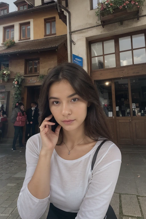 Thick brunette, outside, hotel, details , shirts 