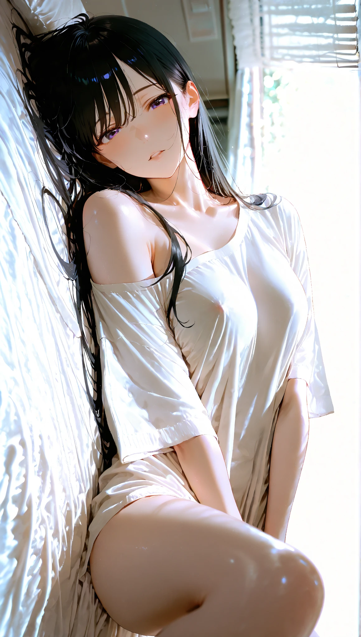 (((Shooting from a low angle below))), a girl with beach dress, showing her underwear, long stockings or pantyhose, (upskirt), camel toe, sexy underwear, medium breasts, spread legs, (very detailed), ((perfectly detailed face)), (detailed face), (detailed hand), photorealistic image.