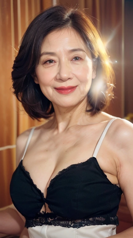 Masterpiece, Beautiful finish, Beautiful mature woman, 65-year-old woman, Face close-up, Long face, High nose, Red lips, Thin lips, Satin dress, Light from the front, 