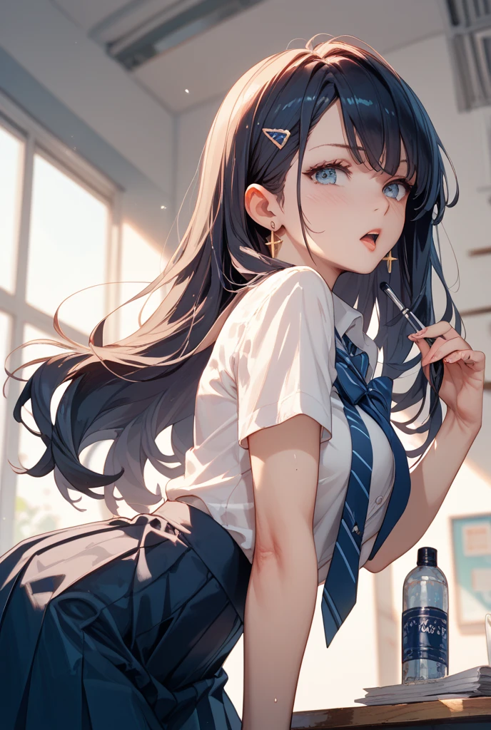Masterpiece、最high quality、high quality、High definition、High resolution、High detail、Lens flare、Ray tracing method、high qualityの質感、high qualityの影、Beautiful details、Detailed explanation、Detailed texture、Realistic facial expression、Realistic and colorful、Delicate、Cinematic Light、Side light、Sharp Focus、(1 Girl:1.3)、(Intricate detailakeup、Pure Eros Face_v1:0.5)、(Details Beautiful delicate face、Detailed beautiful delicate eyes、Perfect Facial Proportions、Detailed skin、Charm)、fancy hairstyles、Beautiful bangs、(Two-tone gradient hair color)、slender、(Upturned beautiful breasts)、Raise your arm and make a peace sign、(Detailed crotch、Open crotch、Showing off your crotch)、Female juice、(Experiencing the best orgasm)、(Spread your knees and open your legs)、Light-colored mini bra、String Bra、Light-colored V-cut、Light-colored thong、Beautiful ass、Thigh mini skirt、Low-rise mini skirt、Front-button shirt、Low-angle composition、School building、(Take a deep breath、Work on this image step by step)