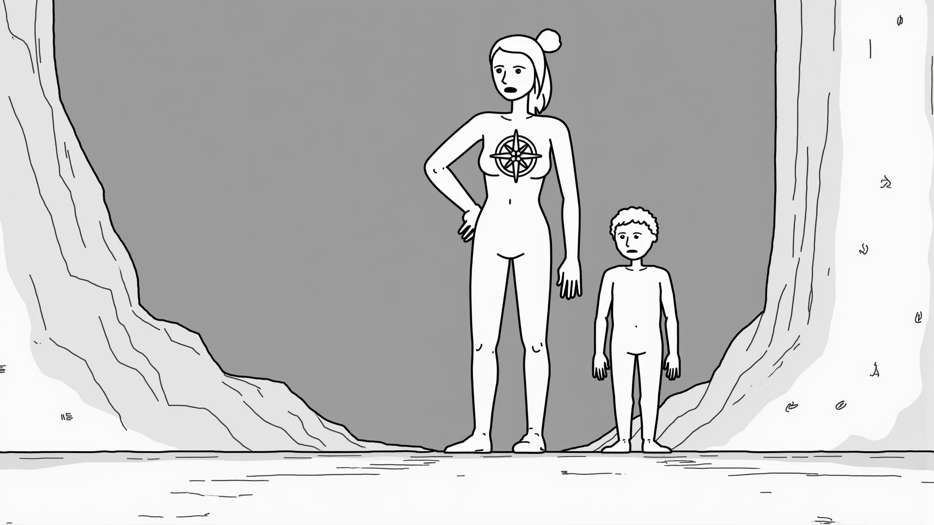 Can you make a comic, which tells the story of a little boy who wears a skinsuit and the little boy becomes his mother