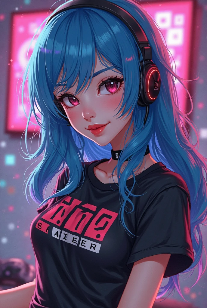 arafed girl with blue hair and headphones holding a pink toy, belle delphine, pastel goth aesthetic, gamer aesthetic, e - girl, e-girl, pastel goth, has cyberpunk style, aesthetic cyberpunk, cyber aesthetic, in cyberpunk style, in cyberpunk aesthetic, very aesthetic!!!!!!, twitch streamer, dreamy cyberpunk girl, 8 0 s anime vibe