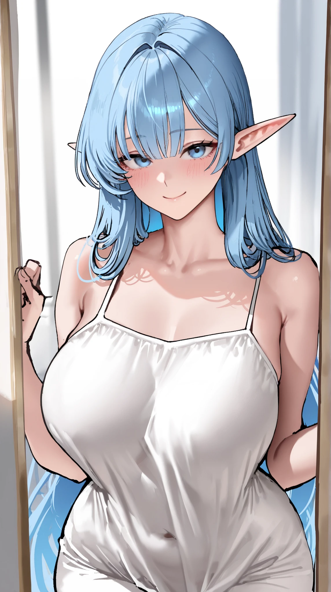 Bed, pillow, blanket, (2girls:1.5), fantasy, princess, (height_difference:1.4), (giantess:1.4), a giantess looking down at a minigirl, a minigirl resting next to the breasts of a giantess, a minigirl resting close to the breasts of a giantess, laying down, Elfgirl, resting, big breasts, cleavage, upper body, happy, naked, lingerie, (minigirl:1.2), (Masterpiece), (Best Definition Animated Illustration), (Super Definition), sexy clothing, fluffy, frills,