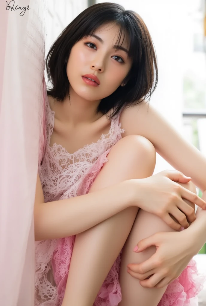(detailed skin:1.2),(shiny skin:1.1),8k,best quality, masterpiece, ultra high res, moody lighting,(photorealistic:1.4), RAW photo,(soft saturation:1.3),(fair skin:1.2),1woman,Japanese,gyaru,makeup,(lipstick:1.1),(eyeliner:1.2),mascara,eyeshadow, glamor,Slender body,blonde hair and brown hair, chignon, BREAK wearing detailed princess dress, pastel color silk dress, detailed panties, (spread your legs to the side:1.4), BREAK exclusive night club, sitting leather sofa, (smile:1.3),no bra,braless,