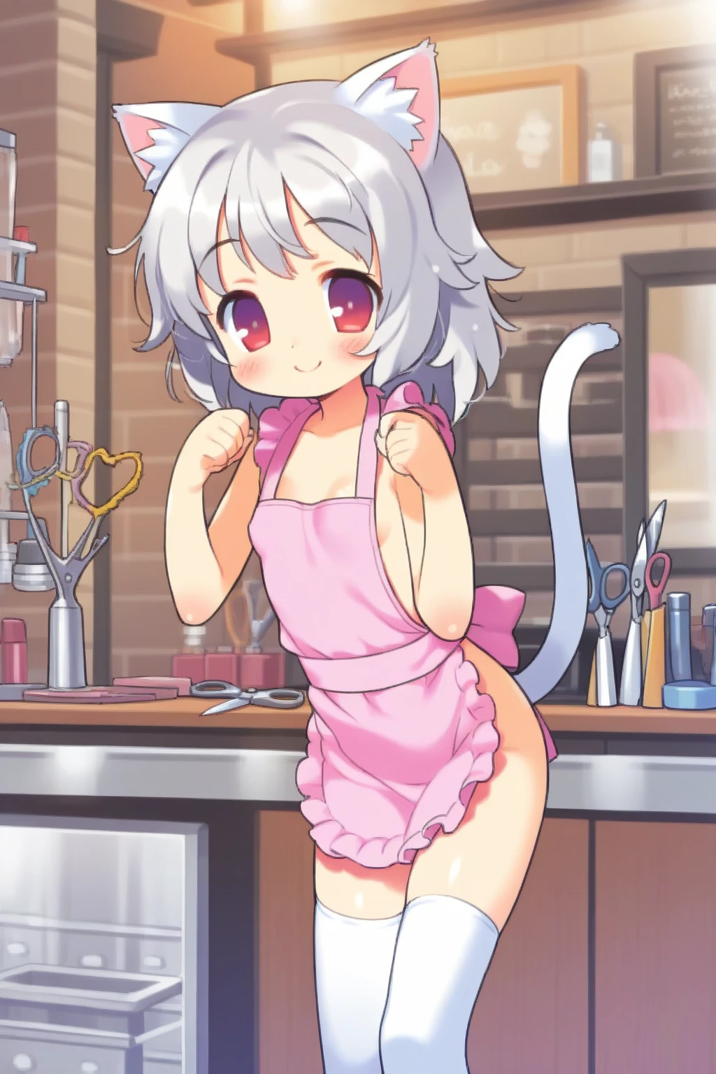 best quality, (Highly Detailed Beautiful Face and Eyes)absurdres, Perfect Anatomy((furry, angelic cute 1girl))(((furry)))(furry anthro:1.7)((rabbit Facial Features, rabbit Body Features))((rabbit ears, Highly Detailed Body Fur))chibi, summer outfit, kitchen, upper body, dancing, Flying sweat, joyful smile,