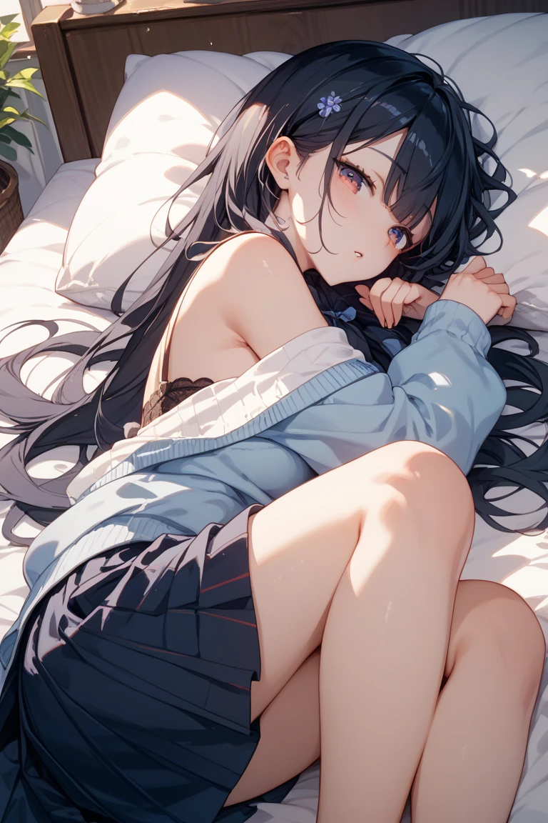 A girl is handcuffed on her hands and feet and cannot move on a bed