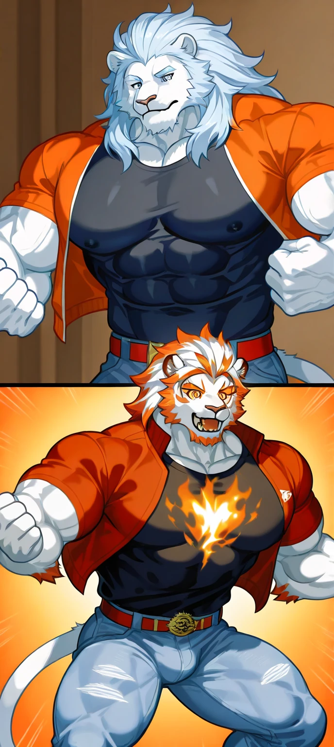 Human-wolf，musculous，Hairy all over，clawed paws，erect through