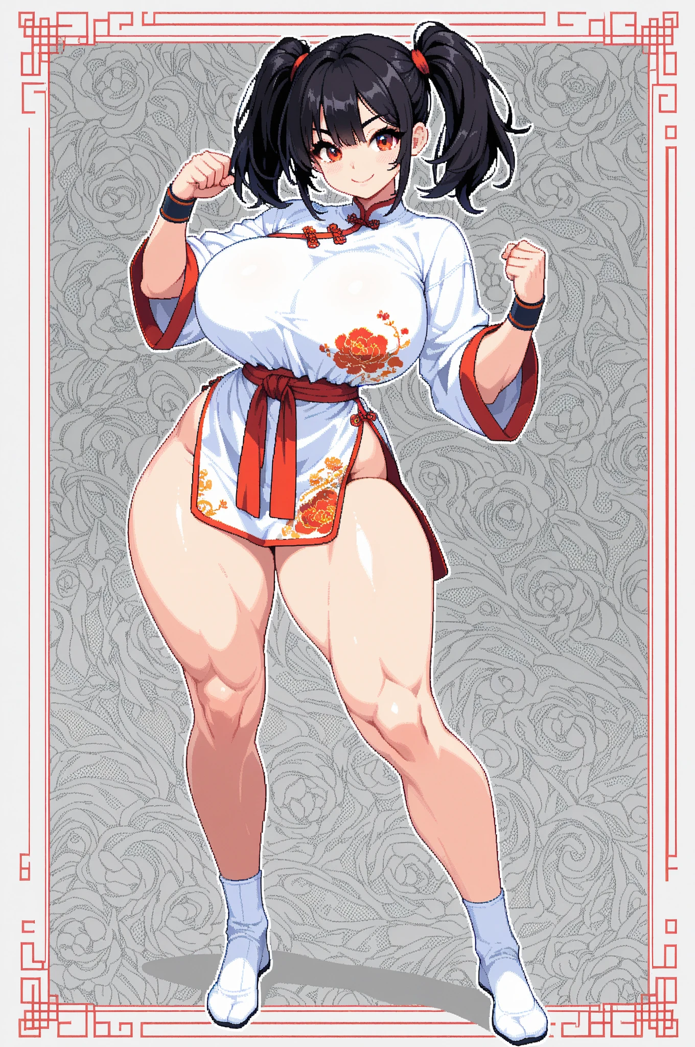 masterpiece,best quality, (white background:1.5) 1girl, far shot, full body standing straight looking to the camera, fairy, fantasy, magic, clear face, solo, tsurime, laughing, big mouth, dynamic pose, cowboy shot, red blindfolded with a red heart, blinfolded eyes, full body, standing positon (shackles on legs and arms), long white hair, female restraint, chained to the bed, slender, long hair, red tattoo slave, muscular abs, medium size bra cover chest, cover chest, sleeping on bed (no eyes), red tatto for slave under navel, navel, black choker, female elf, pointy ears,