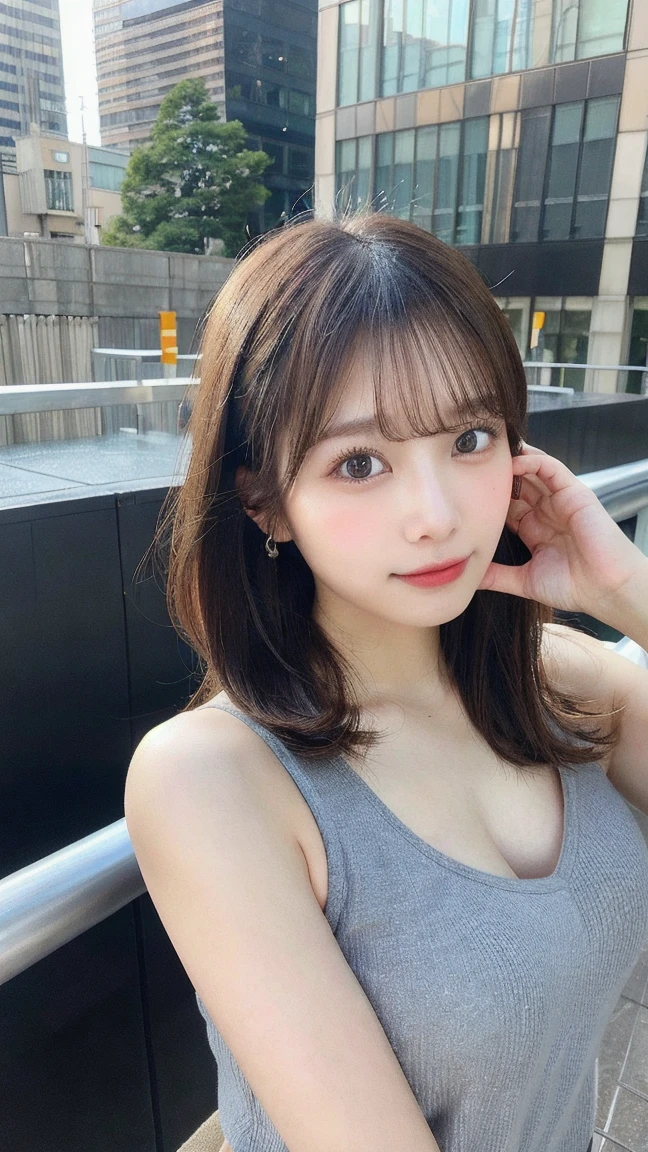 Ultra HD 4K quality 8K quality Huge boobs G-Cup Big Breasts Round Breasts Beautiful breasts 18-year-old Japanese Brown hair Short hair Beauty Not clear Baby Face Round face Height 150cm Thin legs Two arms You can see the shape of the chest Her crotch is covered by a brown plaid miniskirt Standing in a luxury hotel room, staring straight at me There is a window in the back where you can see the night view of Tokyo Tower. Idol Nogizaka