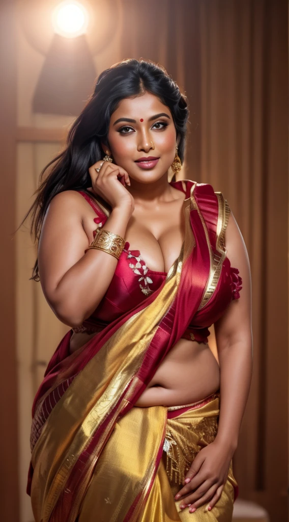 BBW Fat ass curvy woman is lifting her saree and showing her ass in SMALL THONG panty and sexy blouse in bangles