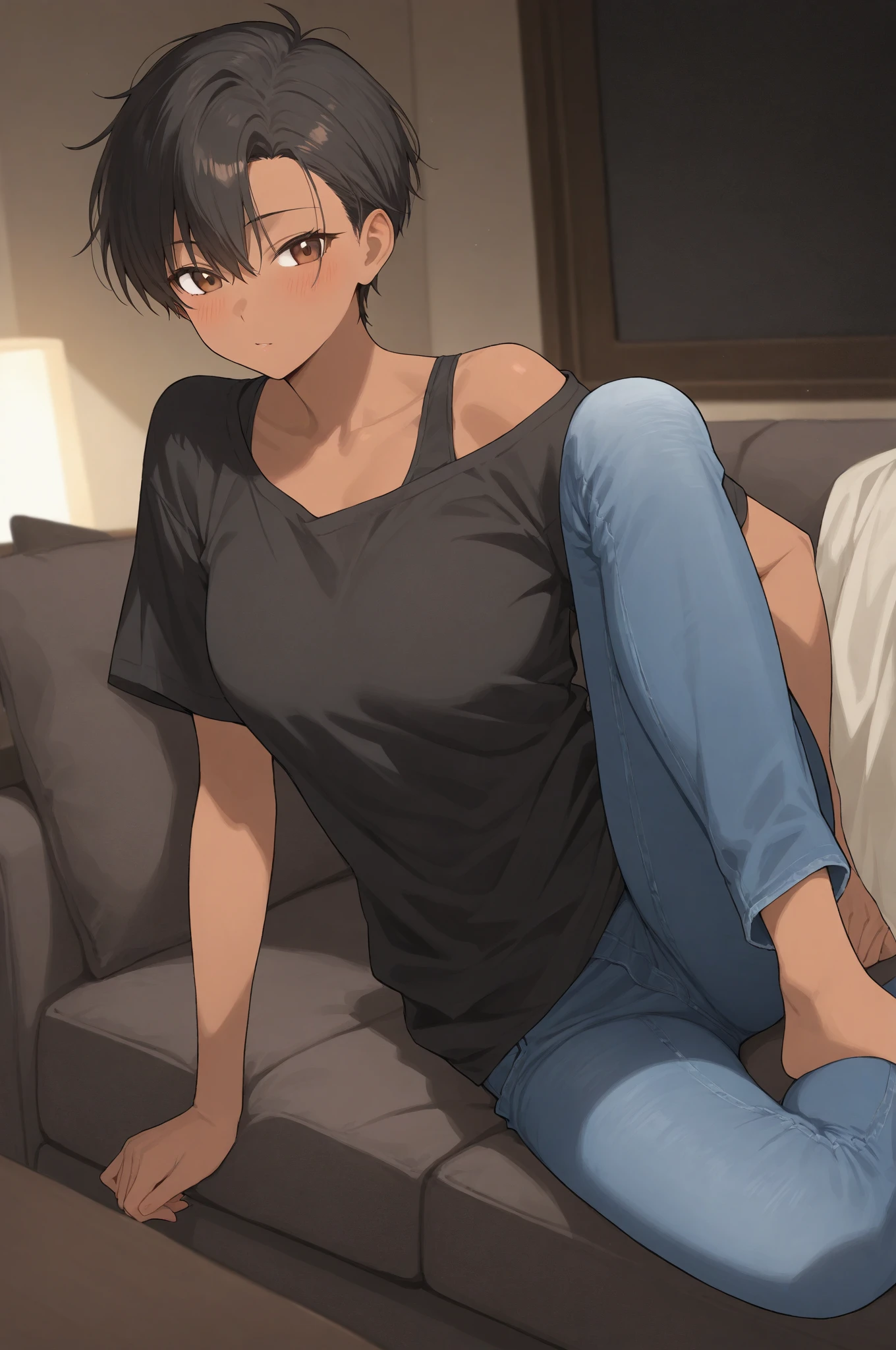 1guy, Male face, Male body, Underwear, Mokkori、M-shaped legs、shame、A smile、perspiring