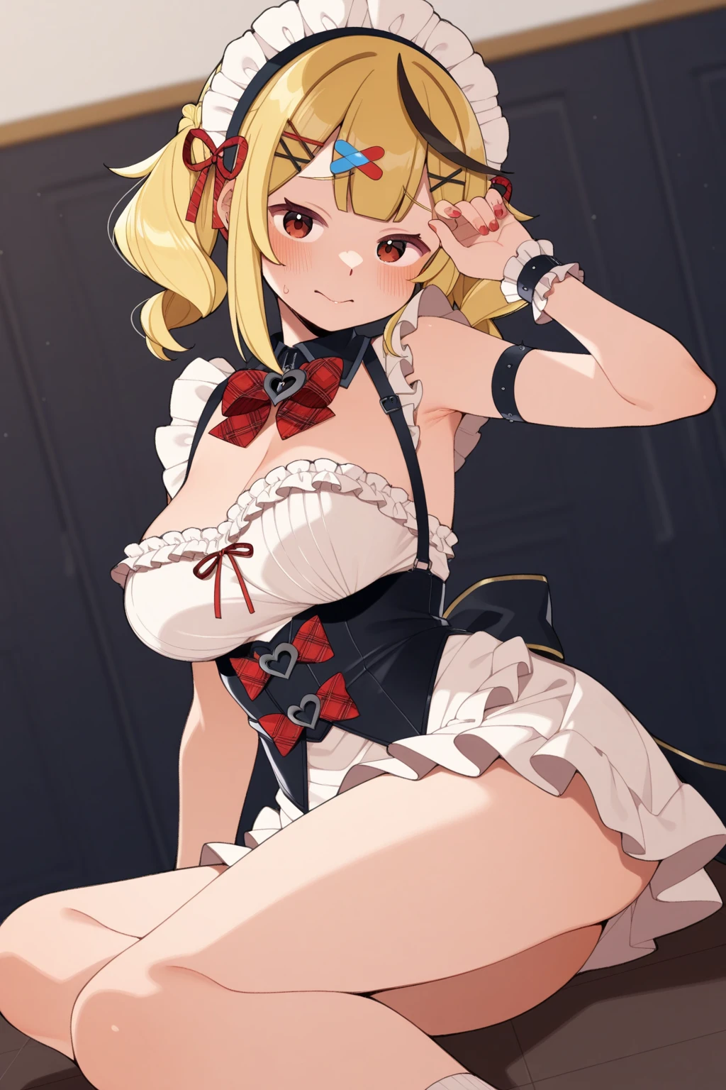 NSFW,((1man with 1woman,Having sex)), Lying down,stick out buttocks,Riding on top of a naked man,vaginal,sex,Bare breasts,Revealing clothes,Show off your nipples,masterpiece, top-quality, Hi-Res, blue eyess, Serena\(A pokémon\), 1girl in, thighs thighs thighs thighs, length hair, Hats, jewely, A bracelet, black thighhighs, shirt with collar, pleatedskirt, a red skirt, sleeveless, high waist skirt, sleeveless shirts, eye lashes, pink headwear, Black shirt, Hat Eyewear, \(fundamental\), a smile, Keep your mouth shut,
