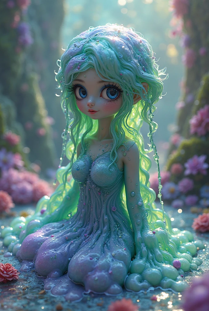 Girl with pink hair and light green Eyes got covered in green slime
