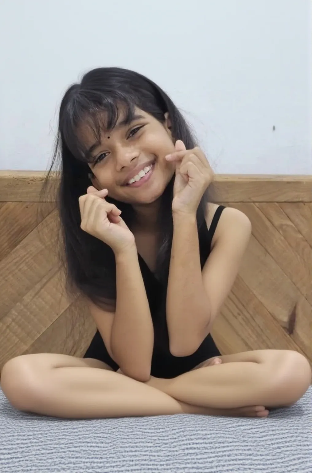 ((highest quality)), ((masterpiece)), (be familiar with), Perfect Face, Indian,9 years old,Girl,cute,Entrance of the house,night,Crouching pose,Prostration,upskirt , legs spread 
