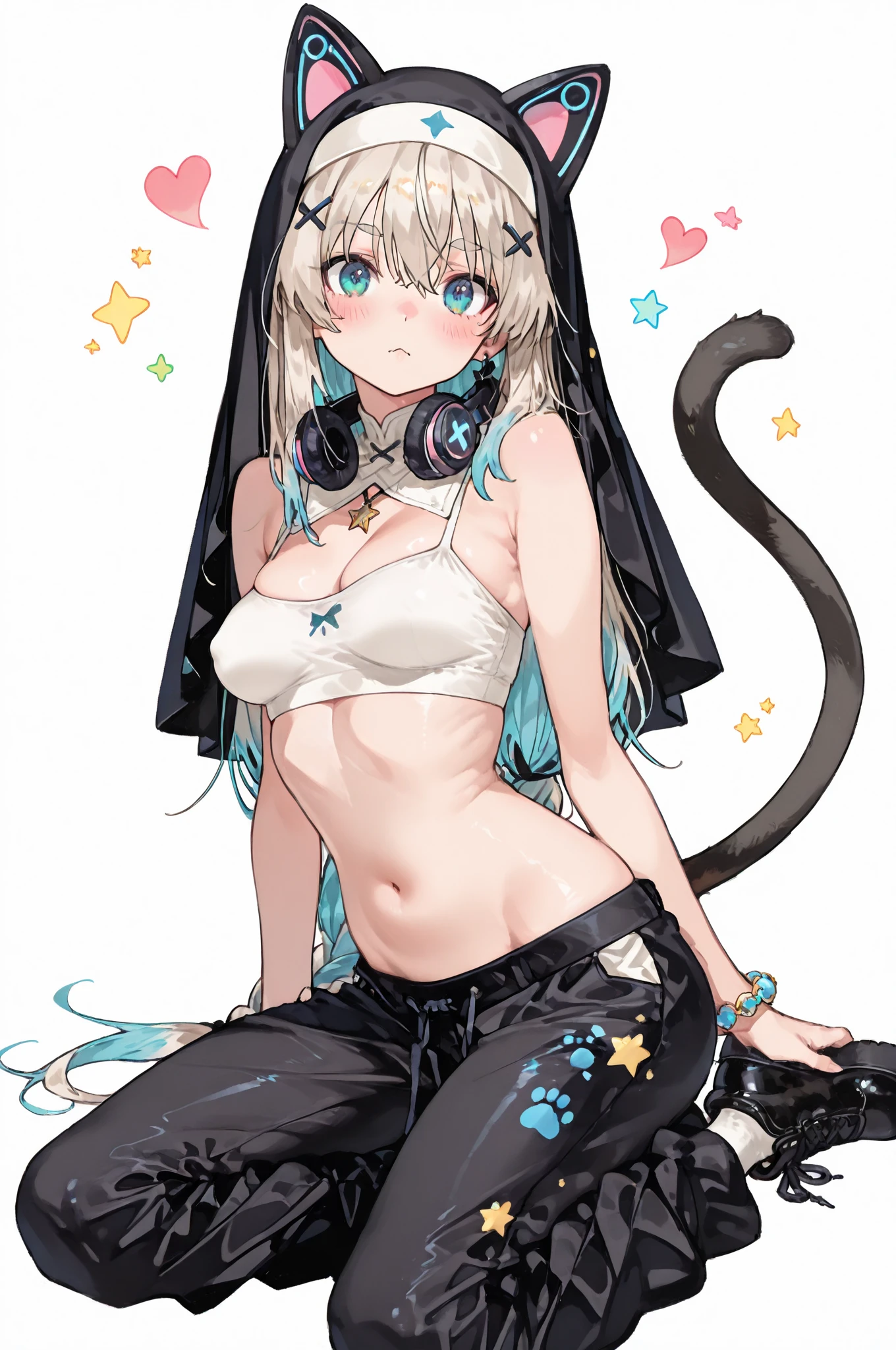 Painting of a woman in a bikini top and cat ears, anime catgirl, thicc, cute anime catgirl, anime girl with cat ears, White Cat Girl, cat woman, nekomimi, beautiful anime catgirl, anime cat, Attractive cat girl, Pink fox, ((Pink)), Cat girl, Fully robotic!! cat woman, seductive anime girls