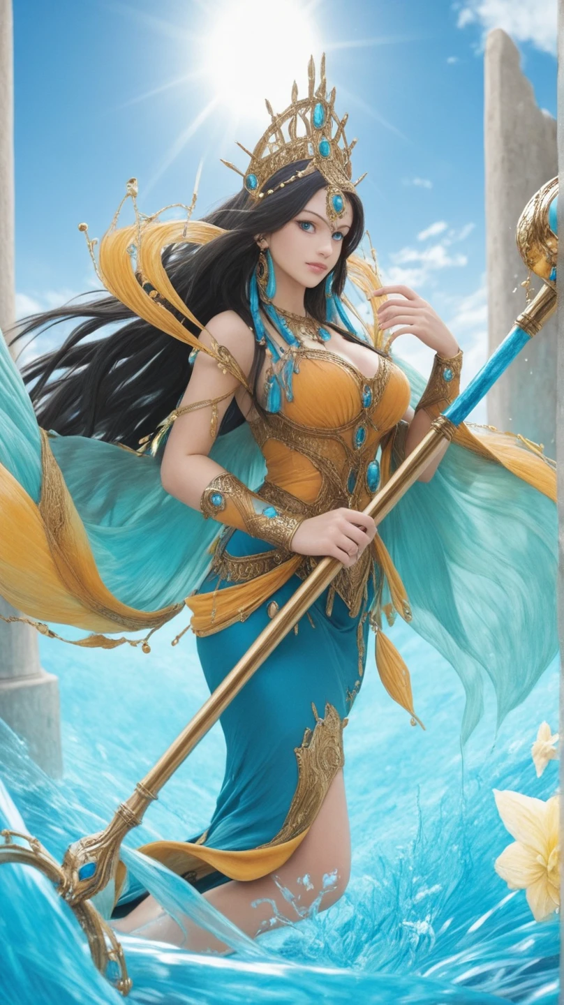 Half body shot of a woman in a costume with a bird on her head, thailand art, queen of the sea mu yanling, asian female water elemental, javanese mythology, nivanh chanthara, submerged temple dance scene, epic 3 d yemaya, sukhothai costume, intricate green and shiny gold costume design, portrait of mermaid warrior, traditional beauty, very realistic, photorealistic, ultra high definition, 16k