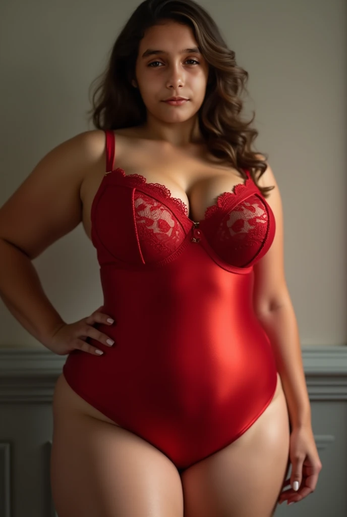 full body image, girl is beautiful, 50 years old, Red lace underwear, Large round breasts, My hair is very long., Bangs, Field of colorful flowers, run,