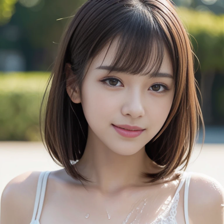((highest quality、8k、masterpiece:1.3))、detailed 女性:1.3、(Medium Hair、Huge boobs:1.4)、White Bikini、超detailed、detailed、eyelid、Tokyo、