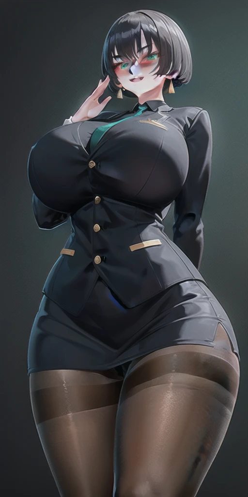 Masterpiece, Policewoman, dark skinned, busty, huge hips, tight outfit, dynamic pose, curly hair, prison cell background