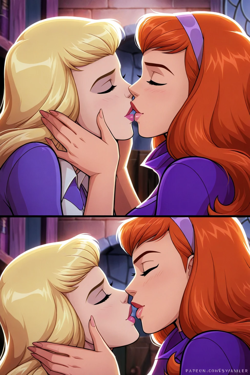 core_9, score_8_up, score_7_up, score_6_up, score_5_up, score_4_up 1girl 1boy Daphne from Scobby Doo rough irrumatio, 