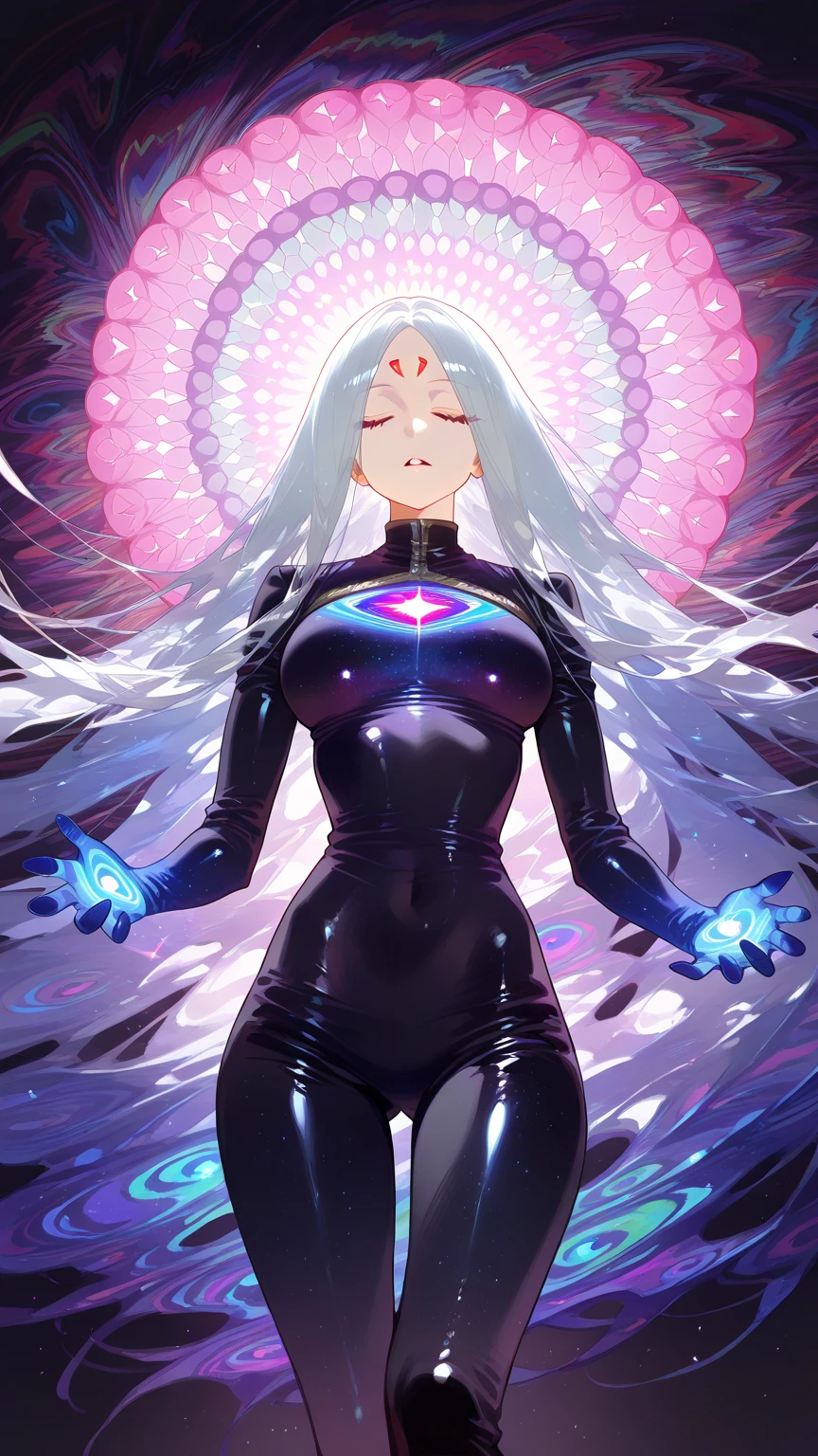1girl,Xill,  solo，anatomically correct,front view, fullbody，lotus pose，((Best quality)), ((Masterpiece)), ((Realistic))，UHD，rich background, film shooting, depth of field, Super visual, The art of HR Giger and Beksinski blende in detail, Add a touch of supernatural horror to this already insanely terrifying masterpiece，hell lady,body glow，Glowing Line,Glow Example，Tracking example，flash， Backlight，translucent，light particles