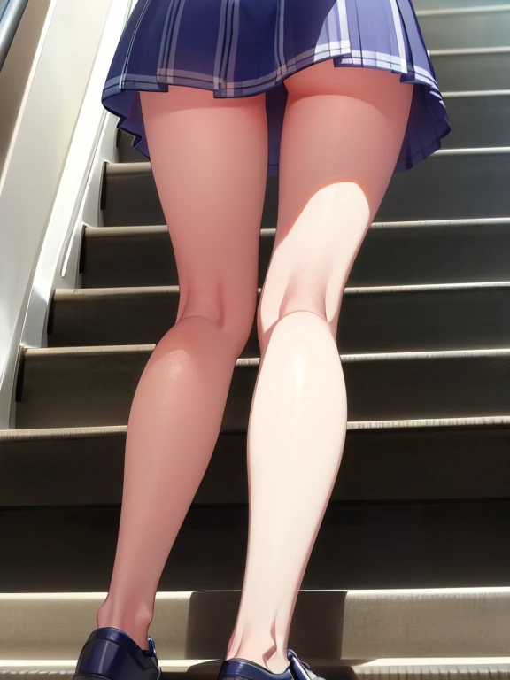 young Girl, ((((various pastel colored hip full covered seamless panties)))), presented hip shirring hip full covered seamless panties, showing hip full covered seamless panties, teasing hip full covered seamless panties, bottom-back view, climbing stairs, short black bob hair, looking back, panty shot, low angle, up one legs, crotch seam, up skirt, [[small breasts:0.8]], back shot, ((looking back viewer)), happy light smile, sweaty, sweaty body, sweaty skin, oily wet skin, framed body lines, ((closeup buttocks, back shot, look back)), Wrinkles in clothes, full body, Wearing sweat, Body lines stand out, japanese girl, (petit, being stumpy, short legs, short arms), School stairs