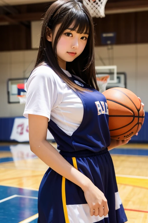 8K), (highest quality: 1.2), (Realistic), (Realistic: 1.37), Ultra-high resolution, (2 girls),(straight silky black hair), Giant Dulcefo,(White very small hot pants:1.2),baseball Ground, whole body,Long legs,Beautiful shiny legs,(Super small ass),ponytail,Belly button,(blue basketball team shirt:1.2),(whole bodyが汗で濡れて:1.2),Cute like a super idol,Close up on face from above,A little cleavage