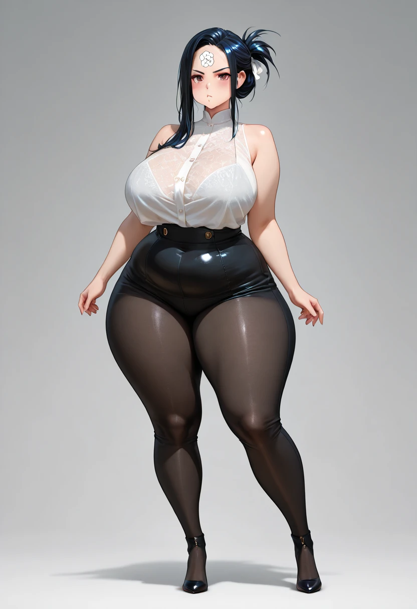 (masterpiece), best quality, expressive eyes, perfect face, vampire girl, huge girl, female muscular:1.2, big breast:1, (curvy:1.5) , (straight hair:1.8), ((blank background)), (full body framing), (thick thighs:1.4), (long legs:1.4), amazon body, toeless boots, ((pale skin)) , (red eyes), black hair, (long fangs) , long yellow dress, long sleeves, loose sleeves, covered nipples