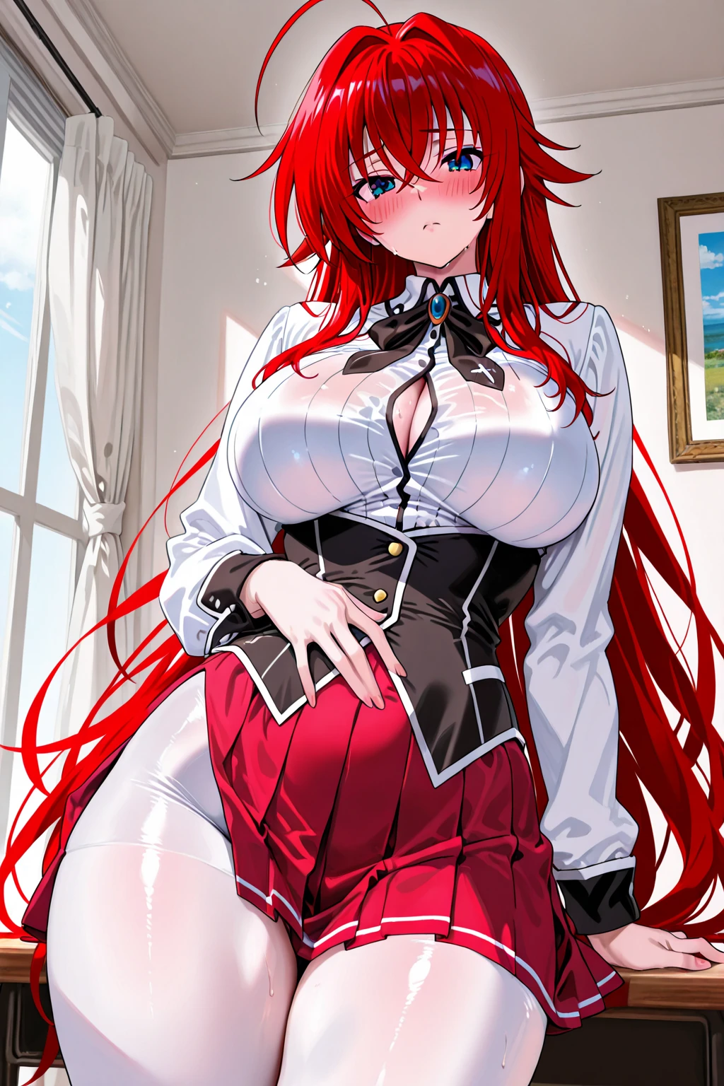 tmasterpiece, Best quality, A high resolution, 8K, ultra - detailed, high high quality, Teenage girl, Redhead 2D pretty girl,explanatory,succubus theme,Kneeling on the bed with bare legs,That girl'Eyes full of love,tear drop,Stick out her tongue, 黑The eye, cropped shoulders, Bedrooms, pouting, face flushed, shoulder, upper legs, Lop, 鎖骨, There are huge beads of sweat on the chest,A little less clothes,He wears a collar around his neck,There are huge,bigger,with tattoos