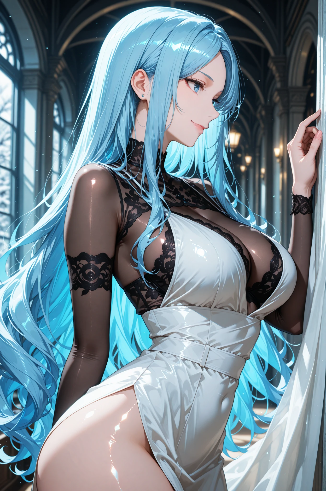 Illustration art，Whole body movement，Sexy woman in black，Soprano Woman，Very cool facial expression，ornate backdrop，Great erotic art，Line art，Sexy art，Detailed body part details，long leges，Epic illustrations