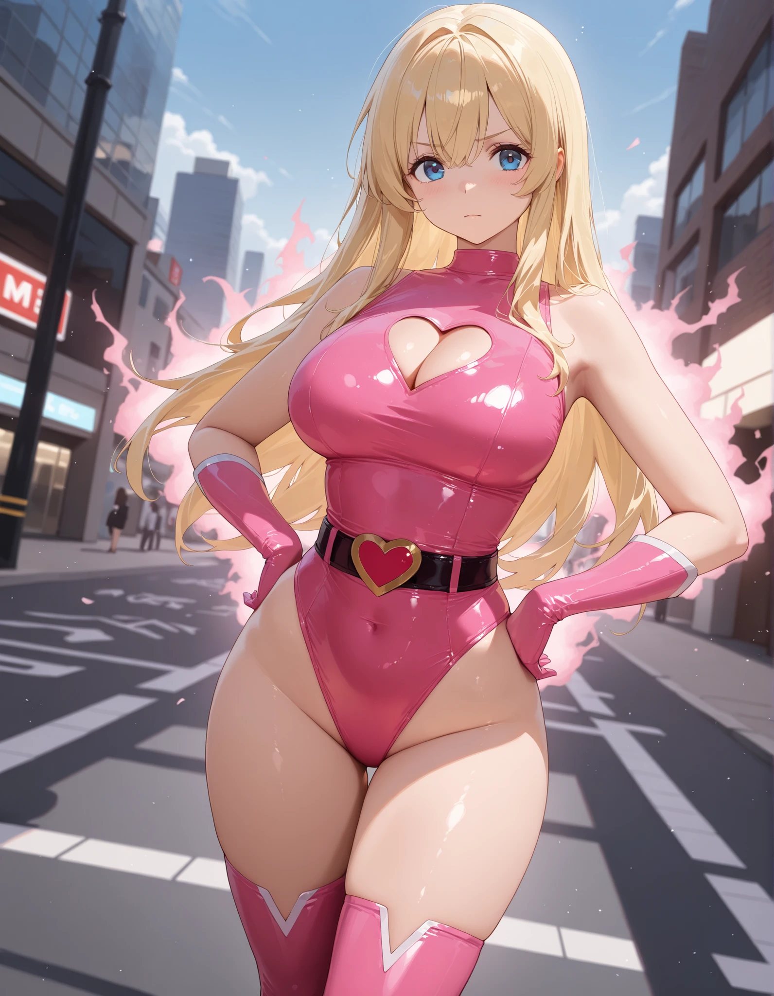 Chica, camarera, pink latex pants (apretado), parada de espalda, mostrando la cola, camisa blanca (mojada) blanco, senos de globos, trasero muy grande, beefy glutes, rubia, labios rojos carnosos