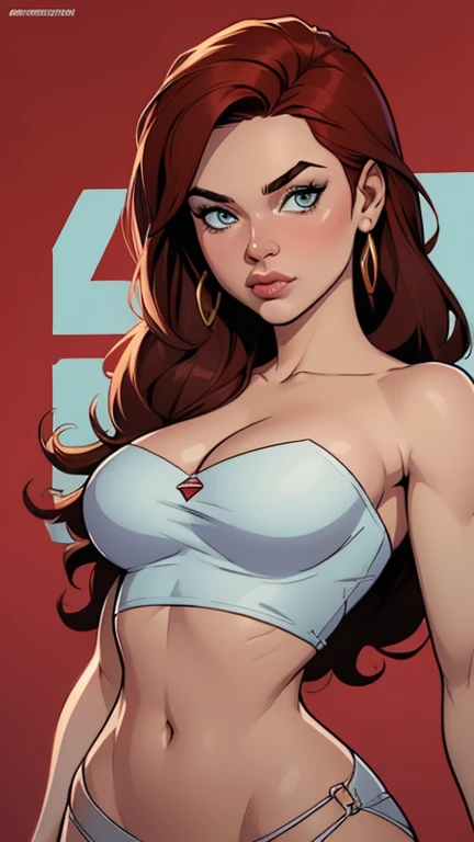 cartoon style:1.2), women, Krista Allen, draw ART Artline, a bedroom background, spanish woman, woman cartoon, sexy clothes , fearless and super brave girl , cartoon style illustration, cartoon art style, cartoon art style, digital illustration style, very detailed character design, cute detailed digital art, City fan art, portrait character design, linda digital illustration, High quality portrait, comic art, character design portrait, White background. Busty without clothes and very big breasts, perky tits, Cartoon style female character dressed in sexy lace lingerie and garter belt, Beautiful character pose in dynamic pose, with sheer stockings and beautiful breasts, well defined body, delicate and sensual, full lips, long hair, cartoon style, digital illustration, J. Scott Campbell style