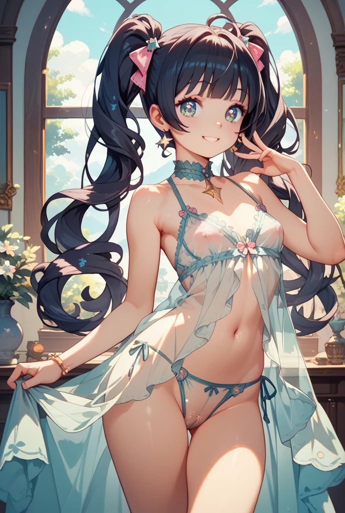 Highest quality,Highest Resolution,４K quality,A beautiful girl with a crying face spilling a lot of seductive saliva,Full body close-up,Drink a glass of water,,Yellow-green eyes,Black hair ponytail,,Iridescent Bra,Iridescent underwear,High leg,Rainbow garter belt,Rainbow colored knee-high stockings,Dark bedroom at night,Purple bedding,Sweating profusely,Open your mouth,Tears,Iridescent underwear,Standing posture,