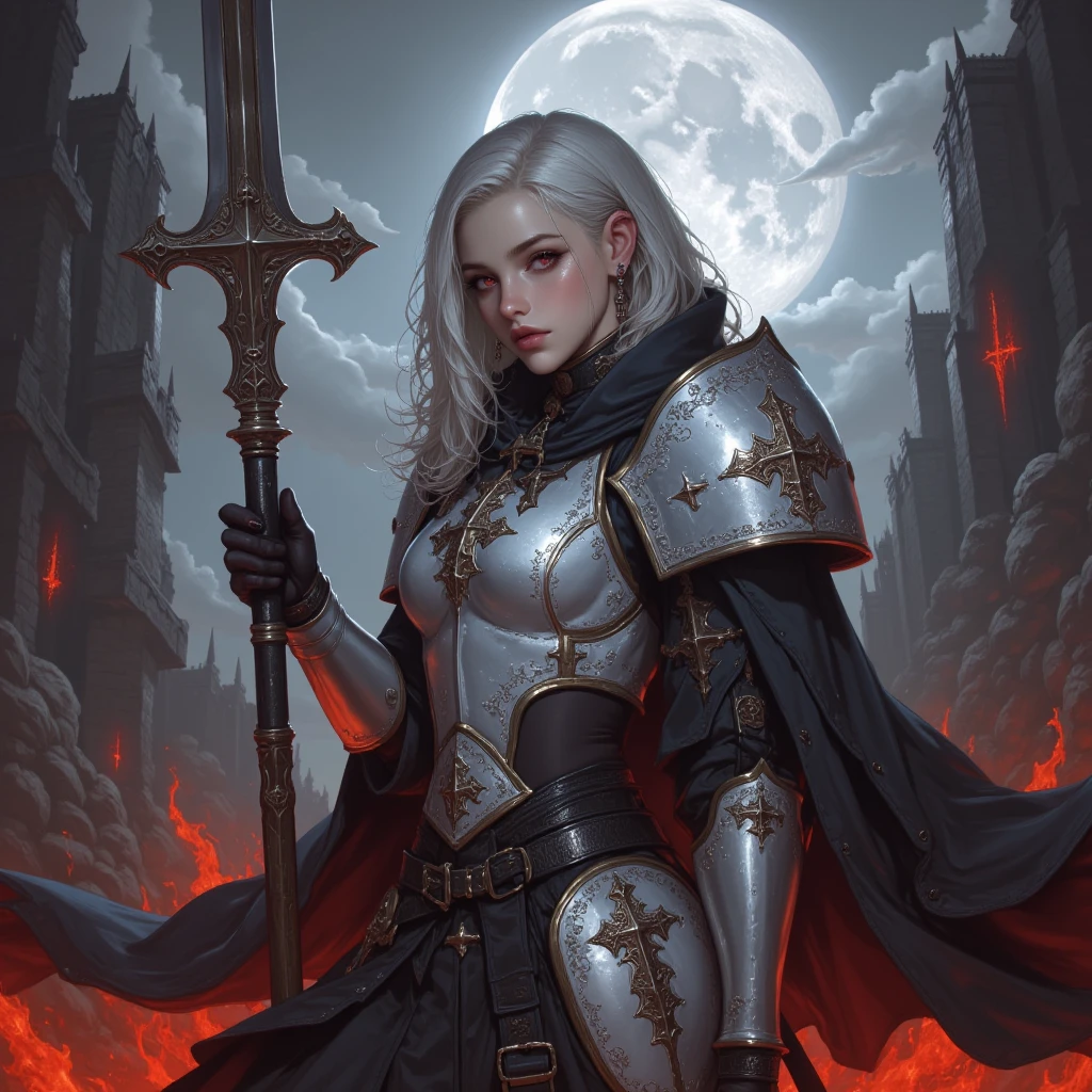 score_9, score_8_up, score_7_up, incredible  radiant female warrior, focus on face, wearing golden helmet, intricate detailed, stands tall amidst the chaos of an apocalyptic landscape. The woman exudes a sense of power and determination, wielding a massive flail with a golden, holy gleam. This mesmerizing image, whether painted or digitally rendered, captures the heroism and braveness of the character with vivid detail. The intricate design and stunning color palette make this a truly captivating piece that evokes a sense of epic battle and sacrifice. <lora:EpicF4nta5yXL:0.8>, crsadr, knight, braid, long hair, side cut, pauldrons, full armor, gauntlets, pelvic curtain, faulds, greaves, boots, muscular, shield, flail, holding weapon, (close up, upper body)