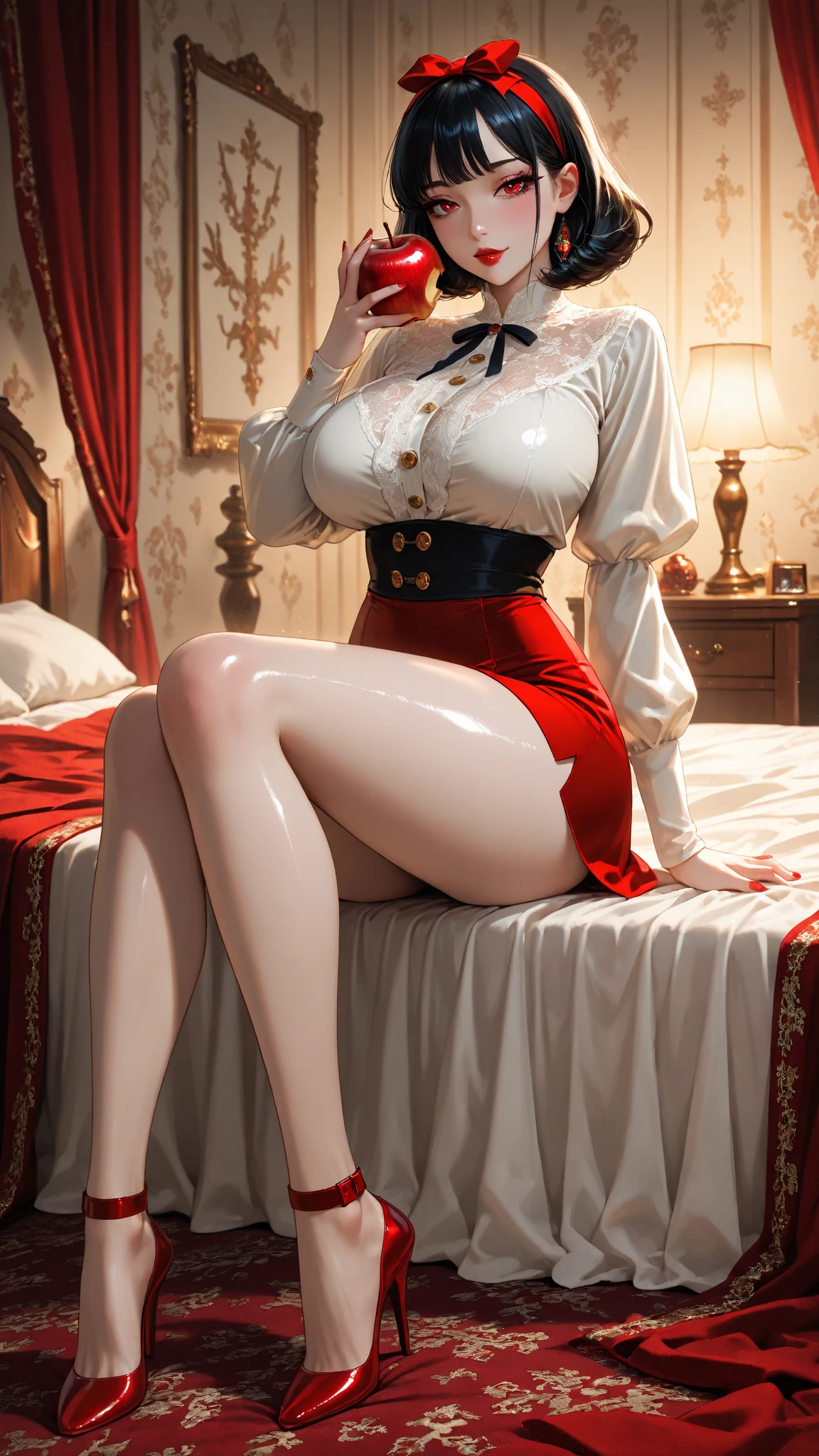 anime, beautiful face, highly detailed face, 2 accurate legs detailed eyes, highly detailed background, perfect lighting, accurate arms, accurate hands, accurate fingers, full body, 1girl, solo, ruby hoshino, oshi no ko, indoors, detailed heels, detailed thighhighs, indoors, absurdres, high res, ultrasharp, 8K, masterpiece, looking at viewer, sexy pose, (full body:1.4), smiling with compassion, teasing smile, detailed dress, see through dress, patterned dress, cleavage, standing, 1 hand on hip, 1 hand on top of chest