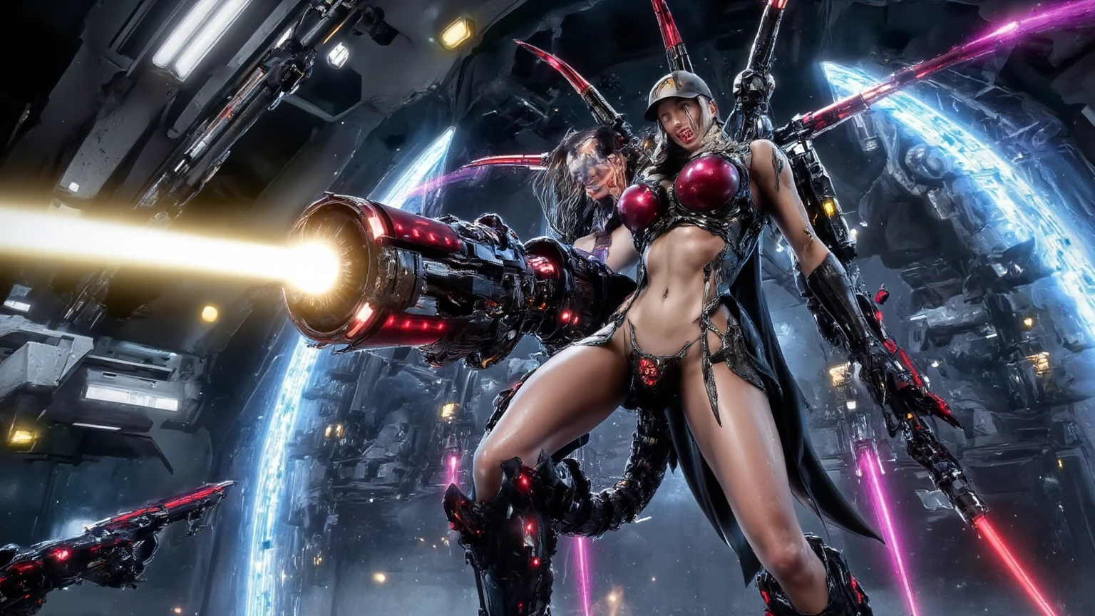 1woman, ((standing behind a moto GP)), standing with legs apart, high heels, (huge motor:1.1), (red motorcycle:1.3), (big wheels:1.1), (big moto:1.4), from behind, nipple slip,(realistic:1.5),photorealistic, octane render,hyperrealistic, wide hips,huge thighs,white legwear,(photorealistic face:1.2),collar,(small breasts:1.1),thick eyelashes,long eyelashes,(twin tails:1.1),(redhead:1.1),hair ribbon,arm straps,choker,(white lingerie:1.3),best quality, nsfw,cameltoe,streaked hair, half smile, (victory sign), (looking at viewer),sharp focus, (4k),(Masterpiece), (Best Quality), fantasy, extremely detailed, intricate, hyper detailed, (perfect face), illustration,soft lighting,(specular lighting:1.4),blue eyes,absurdly