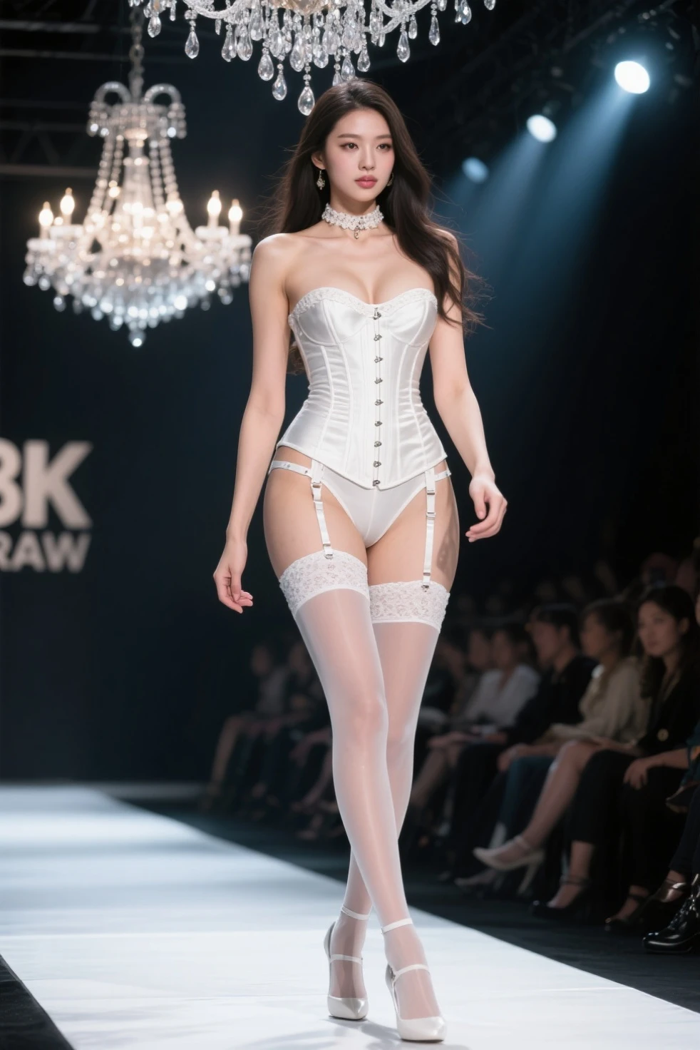 Himiko&#39;s underwear、Luxury underwear with floral embroidery、Slender figure、Black garter belt、pantyhose、top-quality、in one's underwear only