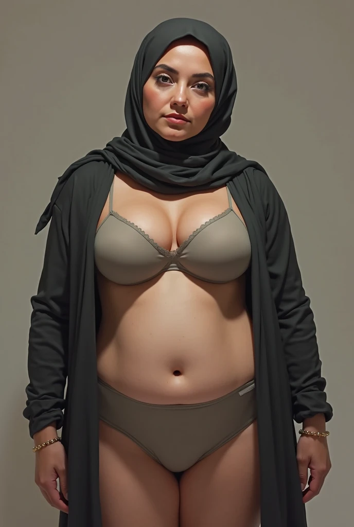 RAW photo,candid photograph, full body,photo of a beautiful,modern,25yo Iraqi woman,pale skin,black hijab, detailed skin, naked, looking at viewer, chubby body structure,white background,no background, candid pose,blue light, film grain, kodak color, instagram LUT