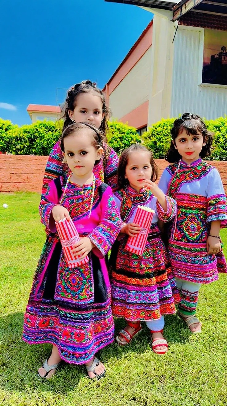 An image with animated children dressed in the typical costumes of Oaxaca, Veracruz, Aguascalientes and Jalisco
