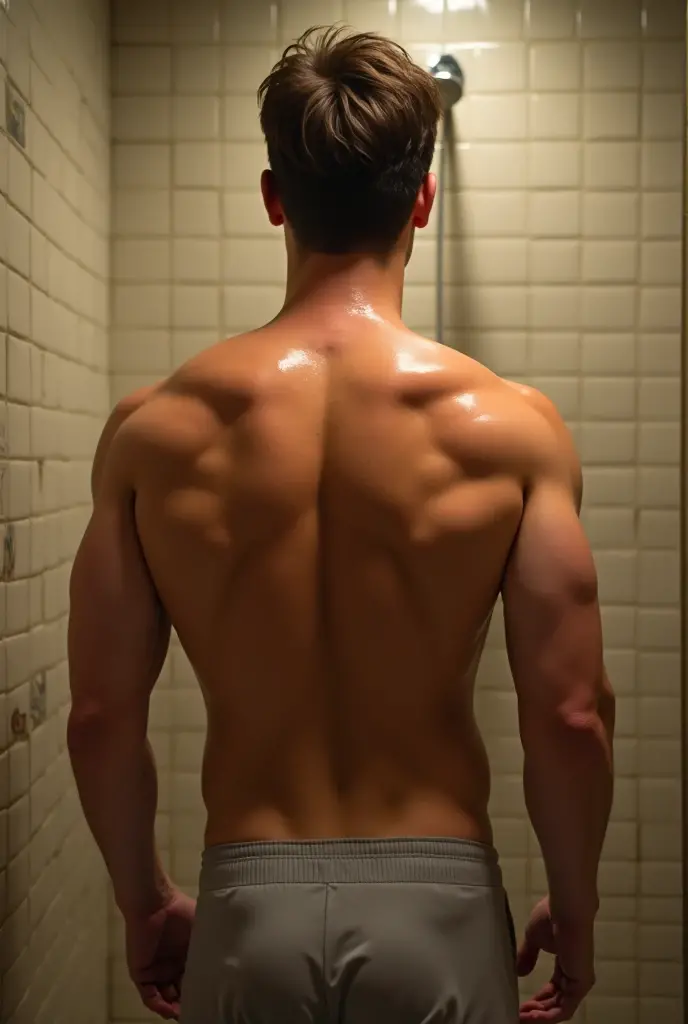 impressive art a guy taking shower ((Best Quality, 8K, ultra-detailed, Masterpiece: 1.3)),touching chest shiny skin, sharp,very fascinating and fashionable, Perfect Body Beauty, realistic shaded perfect body, (cute baby face:1.1),("fundoshi,big bulge ":1.2),(dynamic pose:1.1), thigh , (bulge focus:1.2) ,showing his back and butt ,steam Depict a steamy, sensual moment in the shower from the POV of a passionate encounter with the muscular man. Play with the translucency of water and steam. Use a sinister color palette and shadowy lighting to create a sense of foreboding and unease