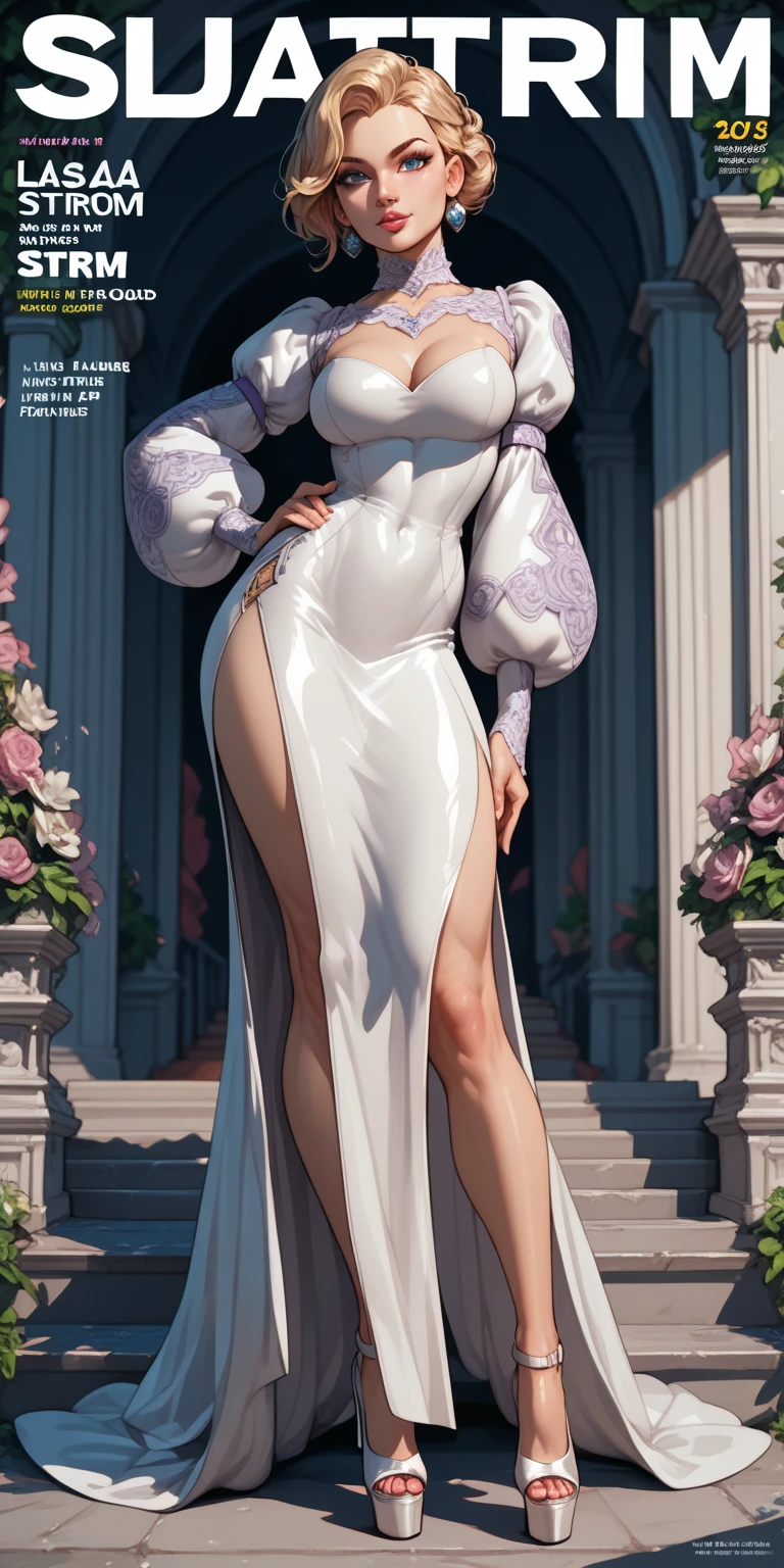 (masterpiece, top quality, best quality) pixel art, 1girl full body toe to head, white hair, green eyes, blue maid dress