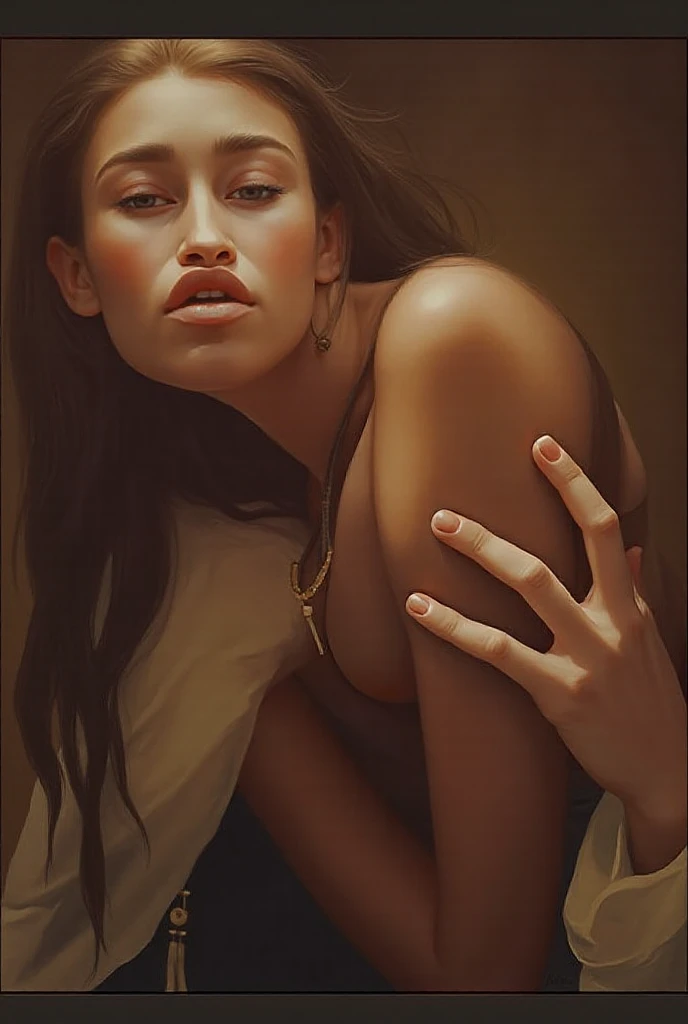 a sexy girl in the middle of a wheat field, very long brown hair,{{{masterpiece}}, {{on all fours}}, {{{from above}}}, looking up, ass, back, slim waist, 1 boy, veiny penis, nsfw, 1 girl, solo focus , straight, [face only], {irrumatio}, {deep throat}, {oral}, half closed {{sweat}},, {cum in mouth}, {{nude}}, , emotional impact,(best quality,4k,8k,highres,masterpiece:1.2),ultra-detailed,(realistic,photorealistic,photo-realistic:1.37),intricate details,vivid colors,sharp focus,professional,Dave McKean artwork, oil touch of surrealism,oil painting style,portrait,woman,beautiful detailed eyes,beautiful detailed lips,dreamlike atmosphere,shadow play,soft lighting,playful pose,dark hues,ethereal background,fantasy elements,texture,layered composition.
