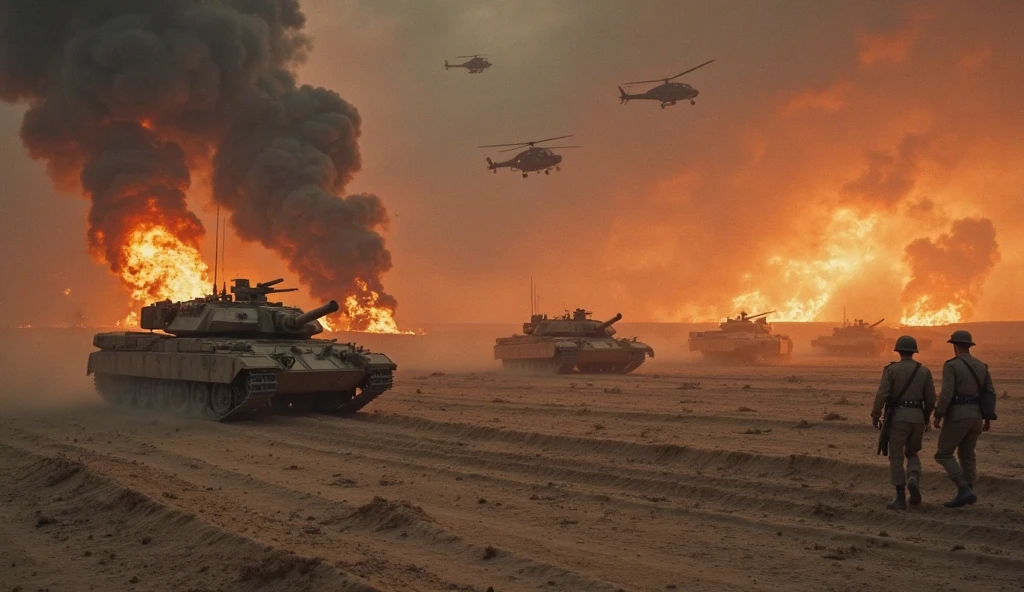 cinematic film still of <lora:Command and Conquer style:1>
a group of tanks and helicopters flying over a field,weapon,outdoors,sky,cloud,gun,military,no humans,fire,ground vehicle,motor vehicle,smoke,aircraft,military vehicle,airplane,battle,explosion,tank,vehicle focus,firing,machine gun,caterpillar tracks,destruction,missile,helicopter,war Command & Conquer, Red Alert style, Command and Conquer style, shallow depth of field, vignette, highly detailed, high budget, bokeh, cinemascope, moody, epic, gorgeous, film grain, grainy
