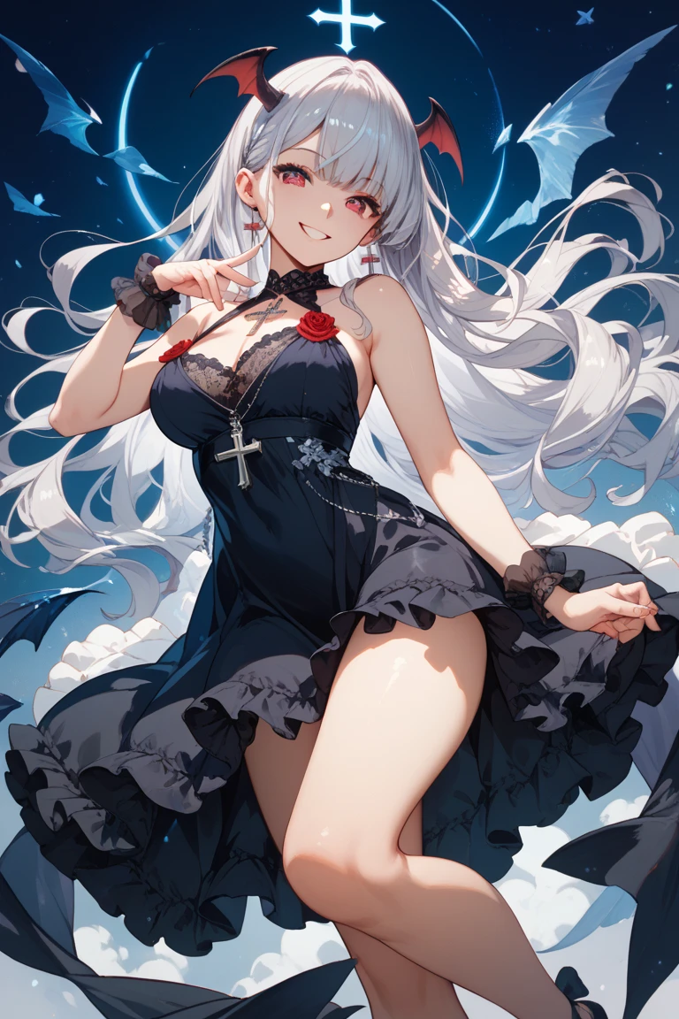((No bra, no panties, black one-piece dress with blue roses))Black Hair,Red eyes,Carly,Adorable,Black high heels on your feet,whole body,Fingers and arms are not exposed,Background of red roses,night,Happy expression,High quality light and shadow,Artistic Sense((Hair Bun))(Very long hair))((Blunt bangs))((Bitch))((tsurime))((Big eyes))((Skinny body))((expensive))(Pale skin))((Botanical Prints))((infant))((Showing nipples under shirt))(Pale skin))((Botanical Prints))((infant))((nsfw))((((5 years old)))(((infant)))((Lolita)