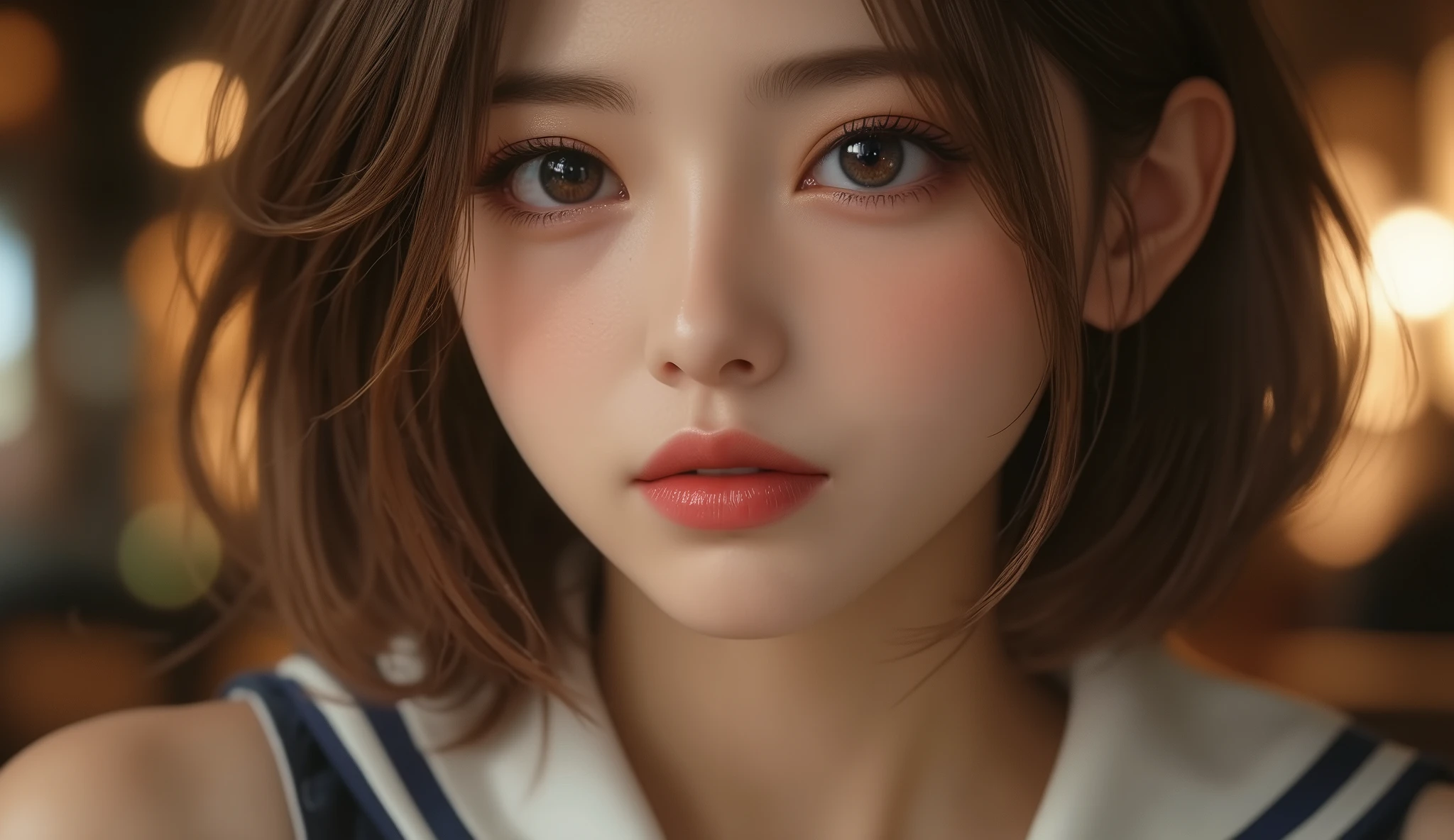 8k,super high resolution , top quality, Masterpiece,rule of thirds,golden ratio,surreal,Picture, one woman,shiny brown hair , short hair, ( beautiful brown eyes、shining eyes, fine particles)、( sensual expression:1.5)、 super detailed eyes、 highly detailed face,  high-detail eyes  , sad face with tears、 ( realistic , Photorealistic:1.2), (( top quality )),  shift center of gravity backwards, pretty embarrassing , white panties with text , (Show off your pants:1.4), ( View skirt 、 Inside the Yamanote Line train :1.3), ( squats:1.4), Put your feet on the ground, ( Expand Your Legs:1.5), squats，knees, Get on the ground, black penny loafers , Red Check Mile deep into the schoolyard , Real Human Skin , kind expression, Front Map, from belowのアングル, realistic , realistic , cute, navy miniskirt, squatsting on campus, cute school girl, Japanese high school girl uniform, sailor suit , Full Body, (  Audience Display  :1.2), and earlier, from below, perfect face、 perfect eyes,information,Front Map,  3/4 view , cozy cafe interior, warm lighting,Camel toe,Masturbating