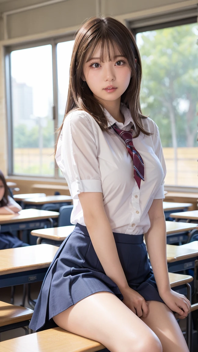 ((Highest quality)), ((masterpiece)), (Familiar), Perfect Face,Japanese,9 years old,girl,cute,(Primary school students:110%),Private elementary school,uniform,Short sleeve blouse,Checked mini skirt,school bag,In the classroom,(Top-down angle or (upskirt:40%)),(skirt lift:50%) & (Checkered skirt or (Shaved pussy:95%)),(世界で一番cutegirl:1.1),(Sometimes nipples pumping:60%),(school bag:100%),(Stick out your tongue and lick your penis:100%)