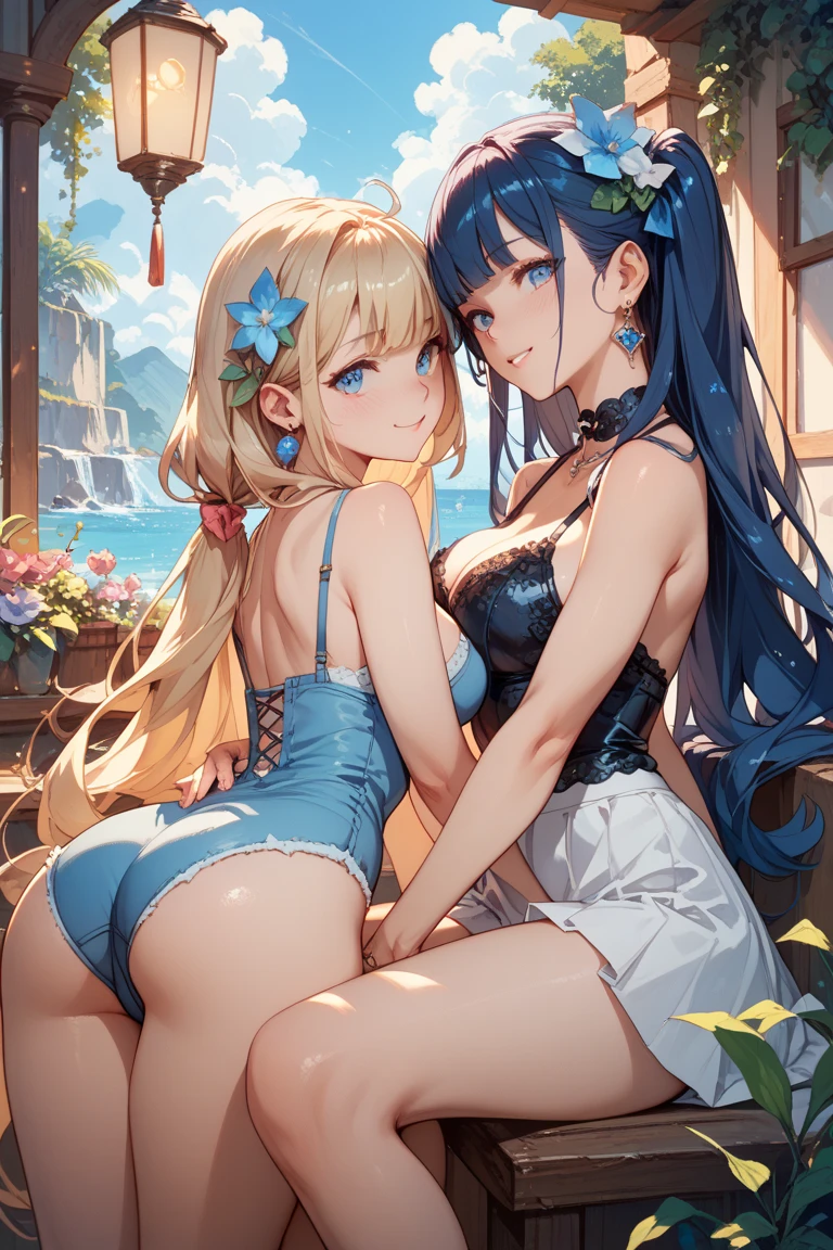 masterpiece of,(perfect anatomy:1.4), best quality, expensive_solve, small details, expensively detailed and beautiful, clear_image, (two girls), ,(huge breasts), (Breasts out),texpensiveexpensive、